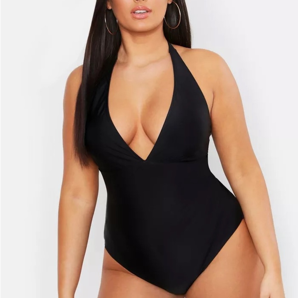 Elegant Black Halter One-Piece Swimsuit